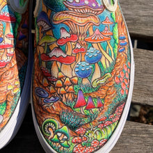 Mushroom artist Lauren D Wade makes custom hand painted Vans Slip Ons for sale at Rad Shirts Custom Printing in Manasquan NJ