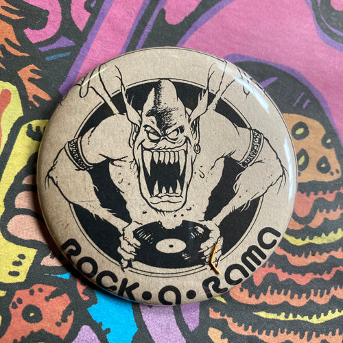 Rock O Rama Vinyl Record Demon Retro pinback buttons for sale punk rock fashion collection RAD Shirts Custom Printing and Buttons Pins Manasquan NJ