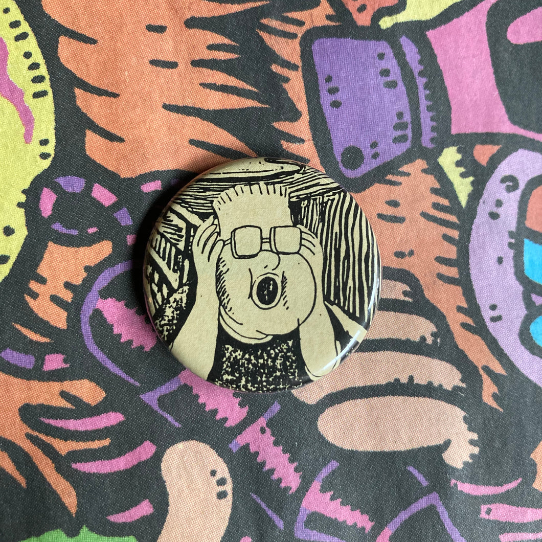 Gary Larson pinback button The Far Side artwork for sale Retro pinback buttons for sale Punk Fashion pin collection for sale by RAD Shirts Custom Printing in Manasquan NJ