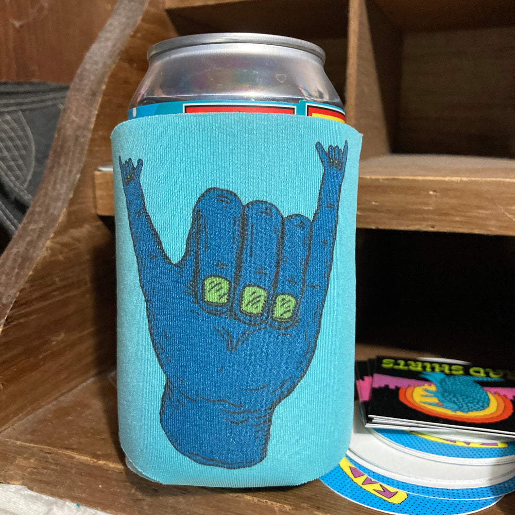 Hang Loose koozie for drinking beer and tailgating funny Shaka hand art