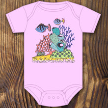 colorful coral reef fish scene baby onesie design by RadCakes printing Rabbit Skins