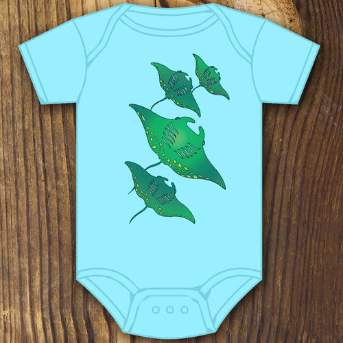 Hawaiian Manta Ray baby onesie design by RadCakes printing Rabbit Skins