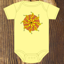 retro orange sun baby onesie design by RadCakes printing Rabbit Skins