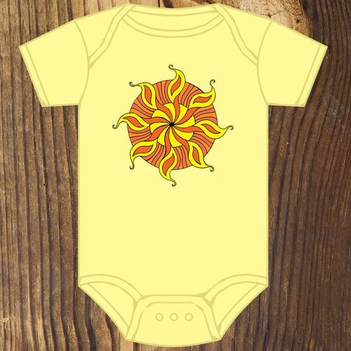 retro orange sun baby onesie design by RadCakes printing Rabbit Skins