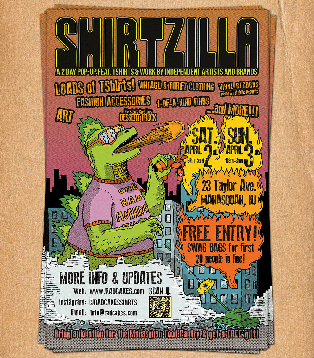 SHIRTZILLA poster 2022 Tshirt Pop Up Event in Manasquan NJ hosted by Rad Shirts Custom Printing New Jersey fashion market event poster for sale by Ryan Wade art