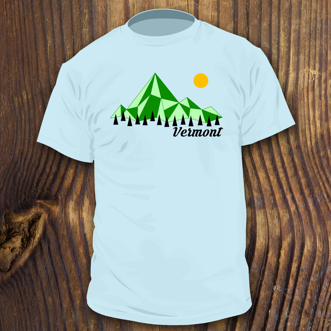 Retro Style Vermont shirt design by RadCakes Shirts with mountains and trees art