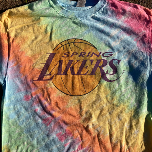 Spring Lakers rainbow tie dye shirt