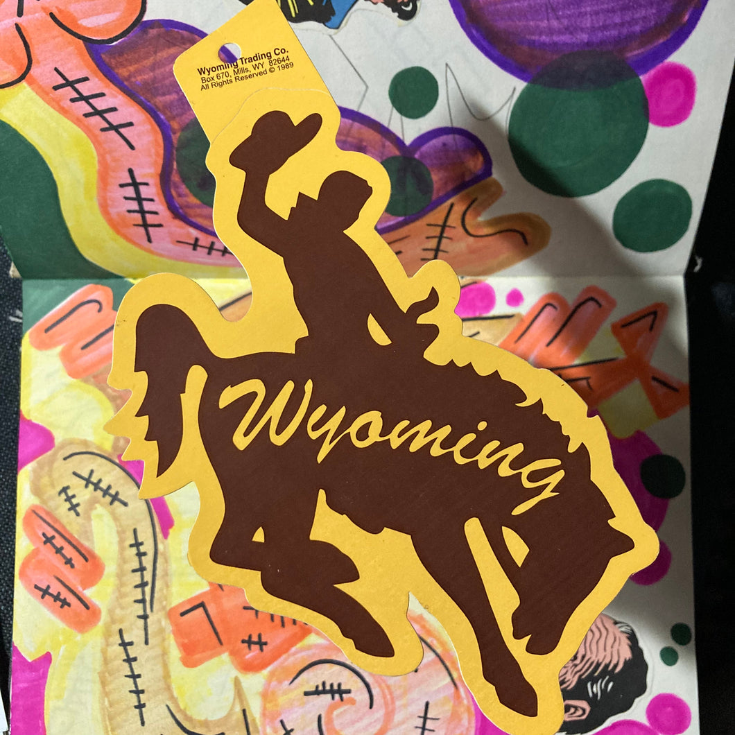 Vintage Wyoming sticker decal for sale with cowboy on bronco